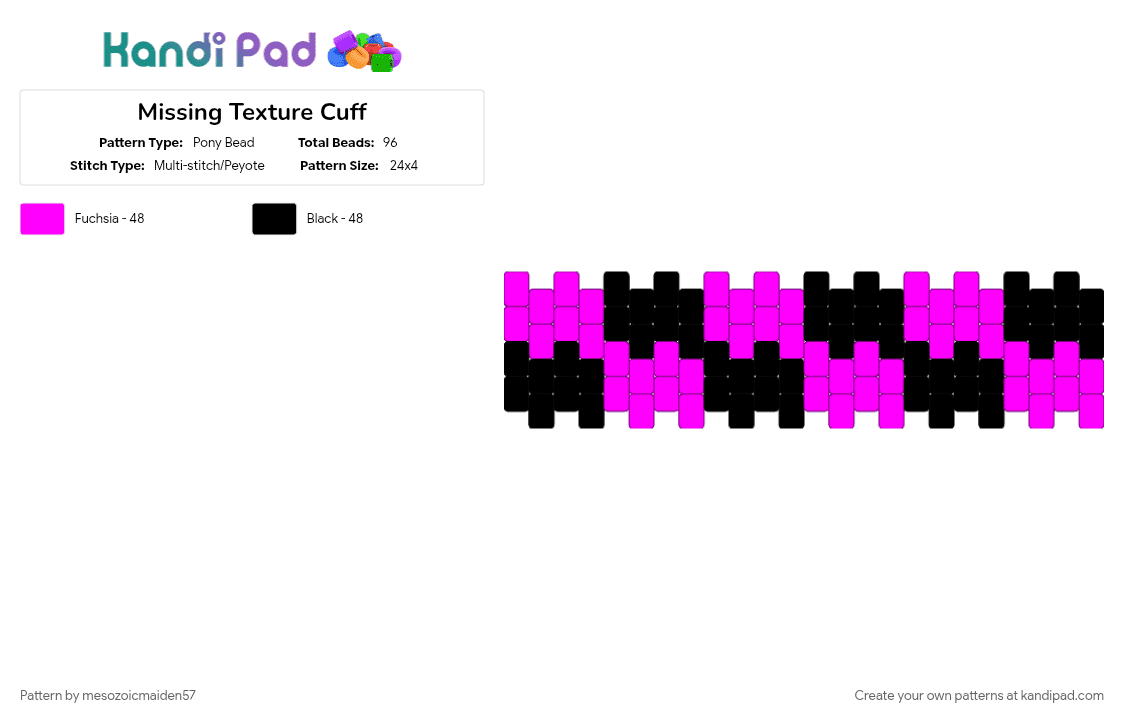 Missing Texture Cuff - Pony Bead Pattern by mesozoicmaiden57 on Kandi Pad - black, pink
