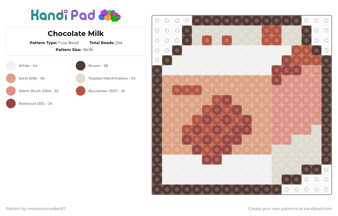 Chocolate Milk - Fuse Bead Pattern by mesozoicmaiden57 on Kandi Pad - chocolate,milk,drink,food,beige