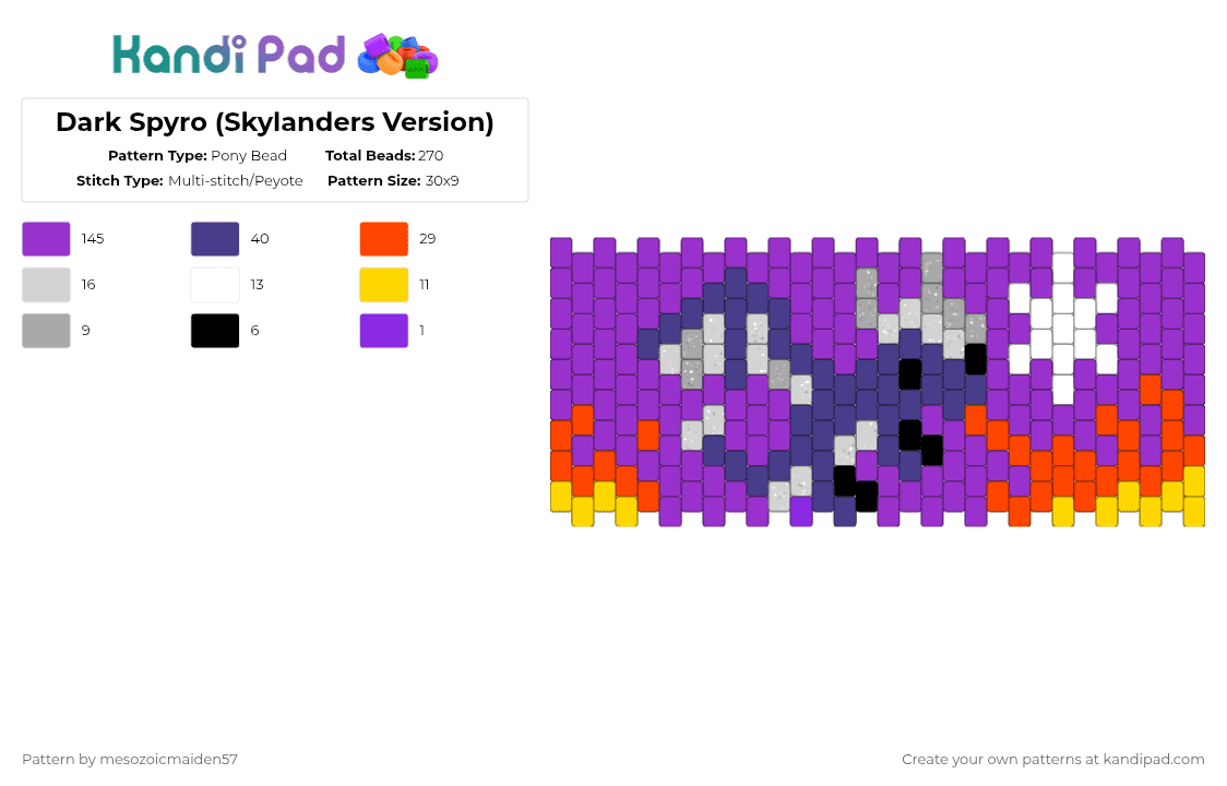 Dark Spyro (Skylanders Version) - Pony Bead Pattern by mesozoicmaiden57 on Kandi Pad - purple,cotdfantasy,skylanders,spyro