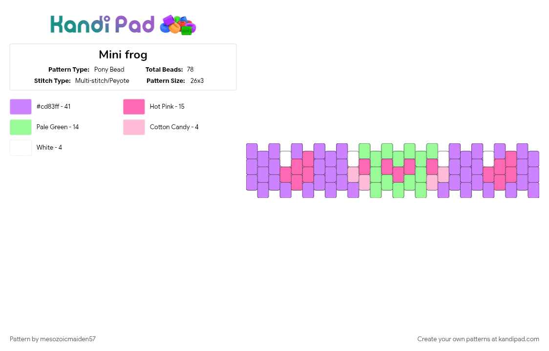 Mini frog - Pony Bead Pattern by mesozoicmaiden57 on Kandi Pad - animal, cute, frog, pink