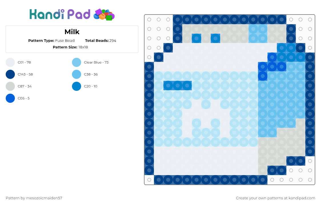 Milk - Fuse Bead Pattern by mesozoicmaiden57 on Kandi Pad - light blue,blue