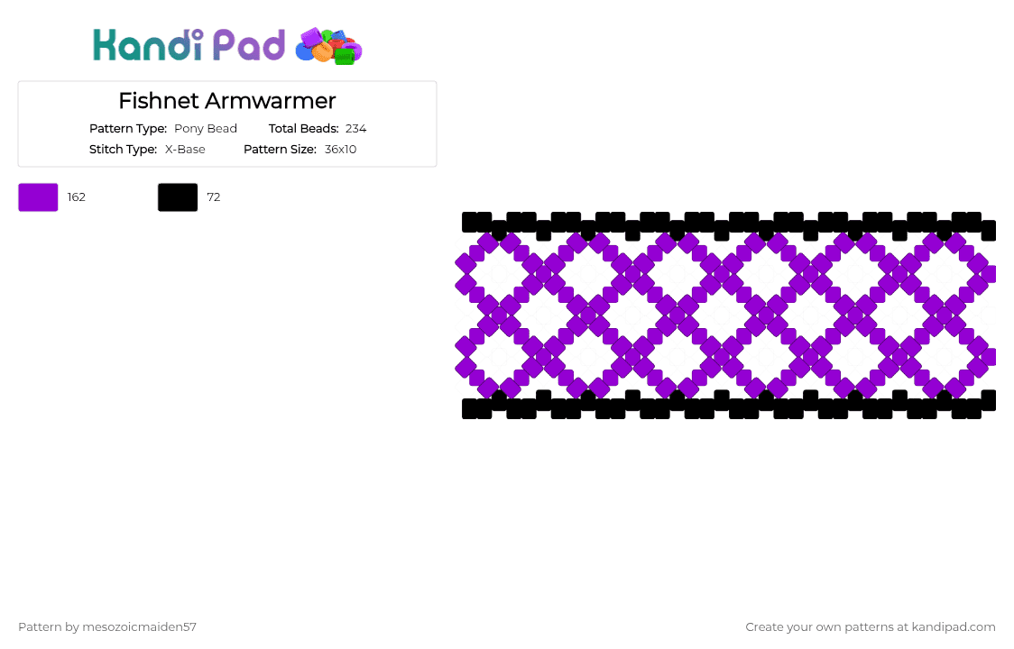 Fishnet Armwarmer - Pony Bead Pattern by mesozoicmaiden57 on Kandi Pad - black,purple