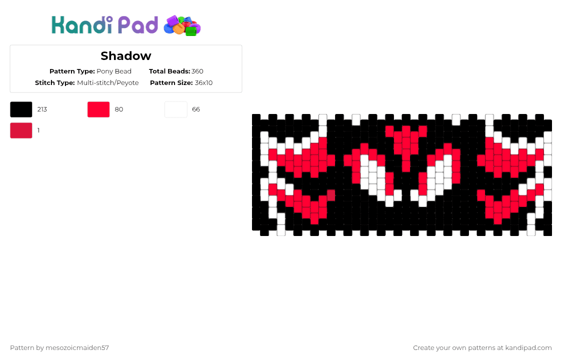 Shadow - Pony Bead Pattern by mesozoicmaiden57 on Kandi Pad - white,red,sega,sonic,shadow,shadowthehedgehog,sonicthehedgehog