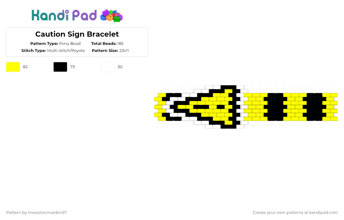 Caution Sign Bracelet - Pony Bead Pattern by mesozoicmaiden57 on Kandi Pad - white,yellow
