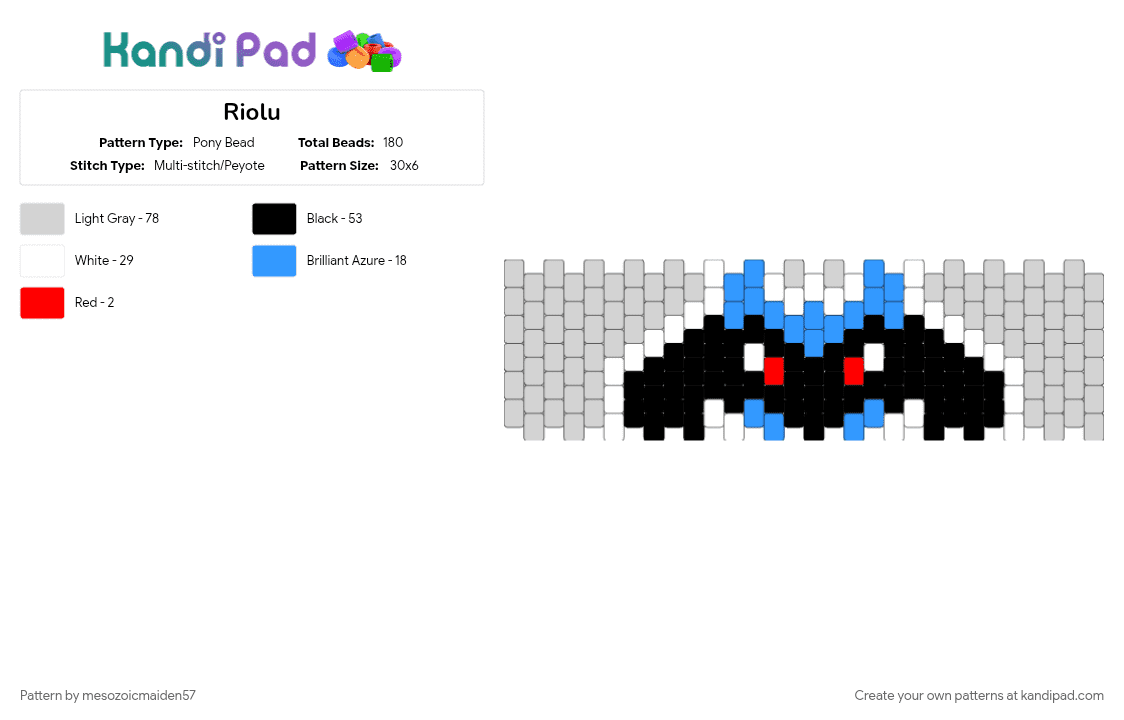 Riolu - Pony Bead Pattern by mesozoicmaiden57 on Kandi Pad - gaming, light blue, nintendo, pokemon, video game, white