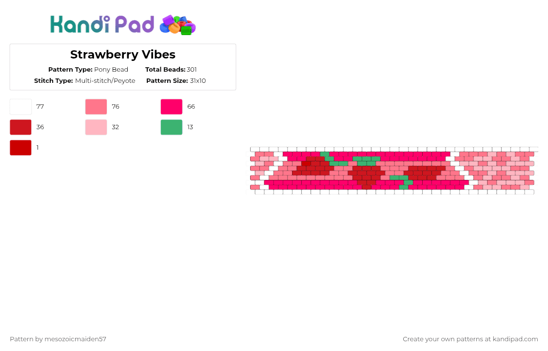 Strawberry Vibes - Pony Bead Pattern by mesozoicmaiden57 on Kandi Pad - red