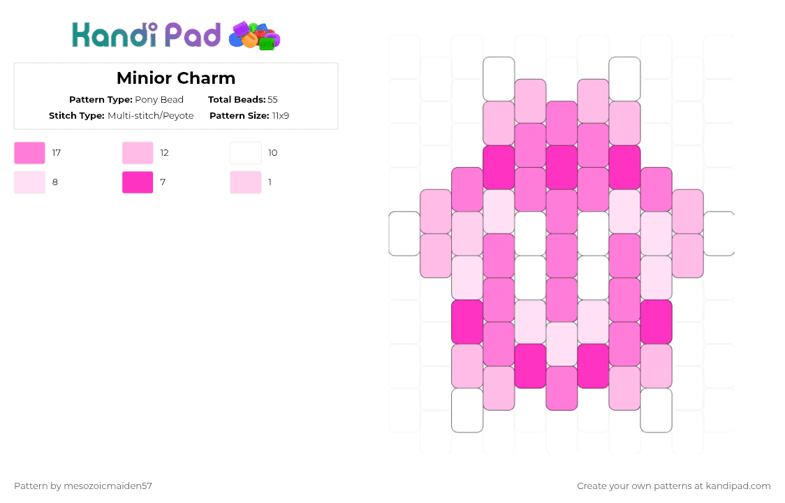 Minior Charm - Pony Bead Pattern by mesozoicmaiden57 on Kandi Pad - white,pink,pokemon,pkmn