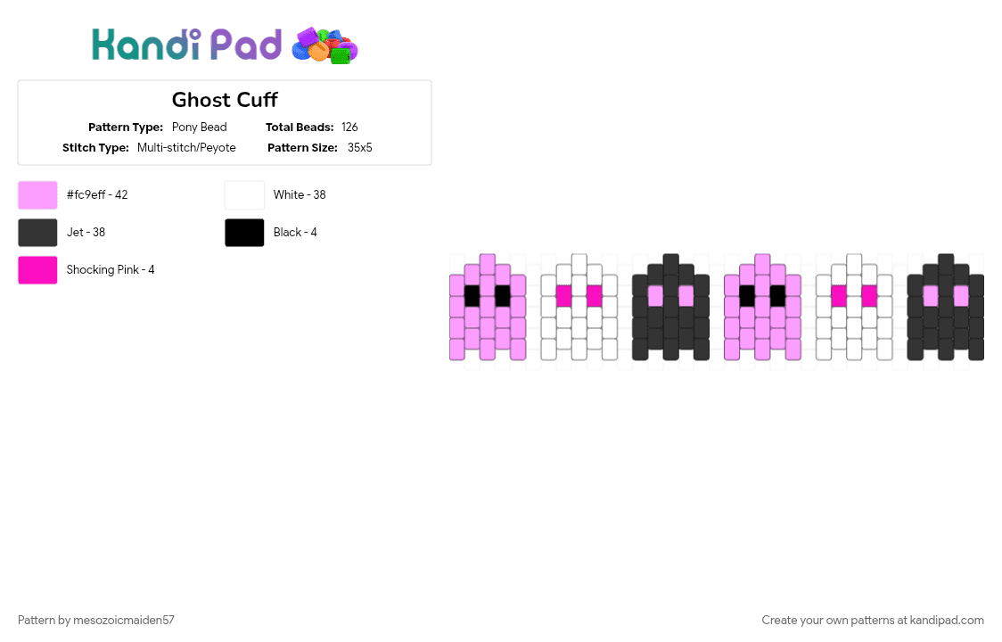 Ghost Cuff - Pony Bead Pattern by mesozoicmaiden57 on Kandi Pad - pink, white