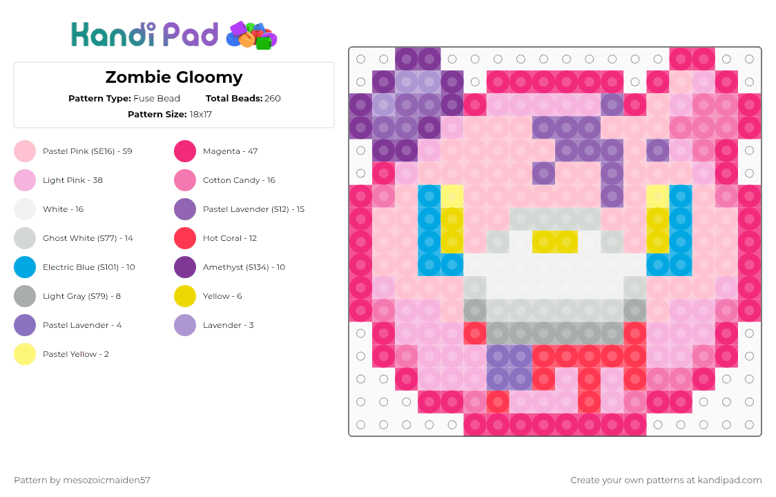 Zombie Gloomy - Fuse Bead Pattern by mesozoicmaiden57 on Kandi Pad - pink