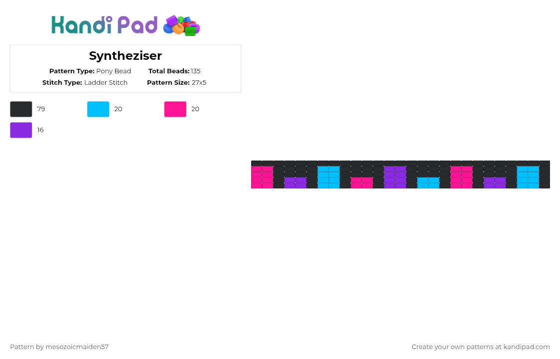 Syntheziser - Pony Bead Pattern by mesozoicmaiden57 on Kandi Pad - synthesizer,audio,cuff,music,electronic,black,light blue,pink