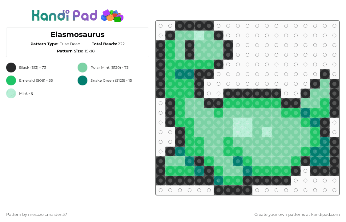 Elasmosaurus - Fuse Bead Pattern by mesozoicmaiden57 on Kandi Pad - elasmosaurus,dinosaur,sea,reptile,teal,green,fossil,prehistoric,animal,aquatic