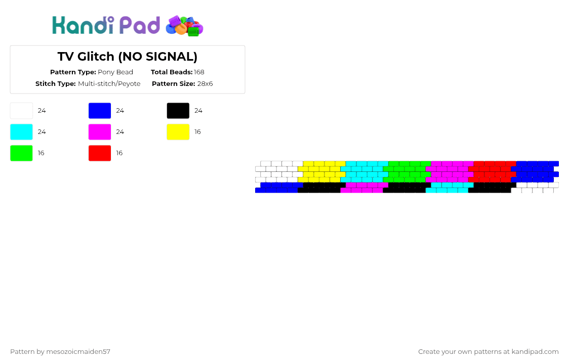 TV Glitch (NO SIGNAL) - Pony Bead Pattern by mesozoicmaiden57 on Kandi Pad - purple,light blue,pink