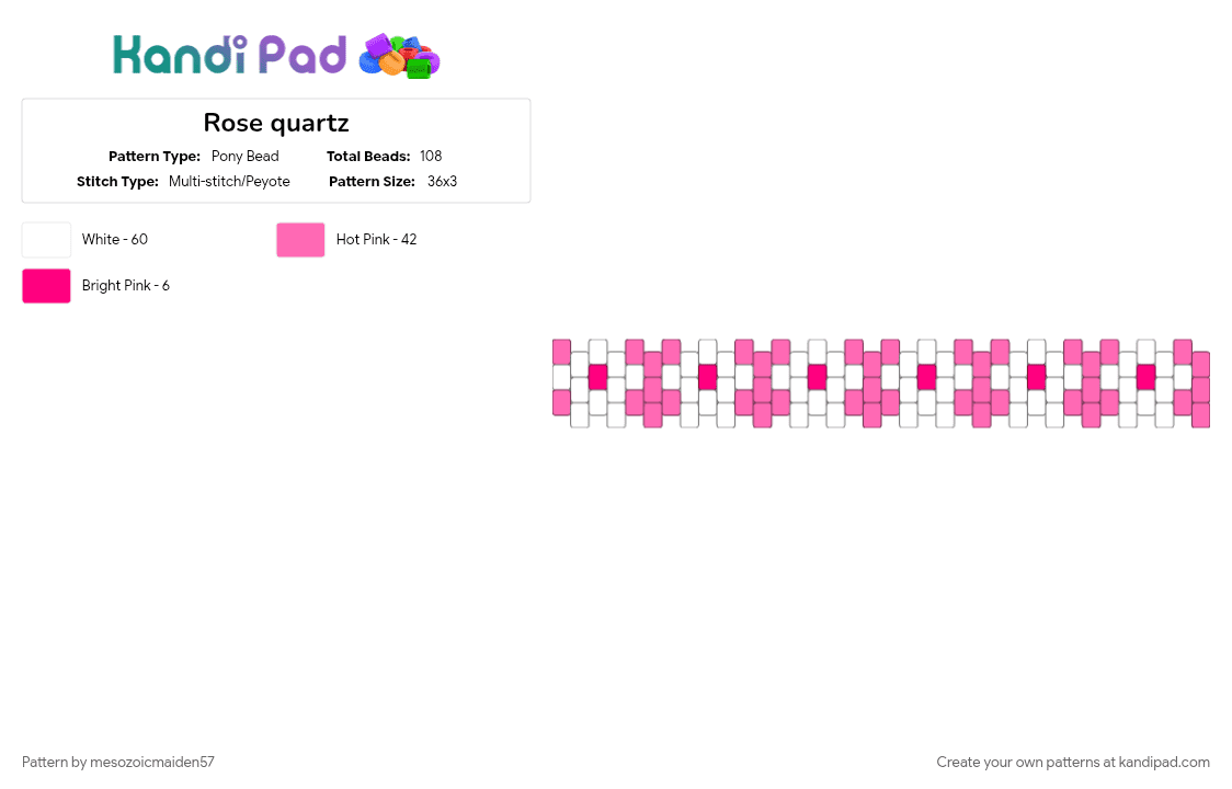 Rose quartz - Pony Bead Pattern by mesozoicmaiden57 on Kandi Pad - pink, white