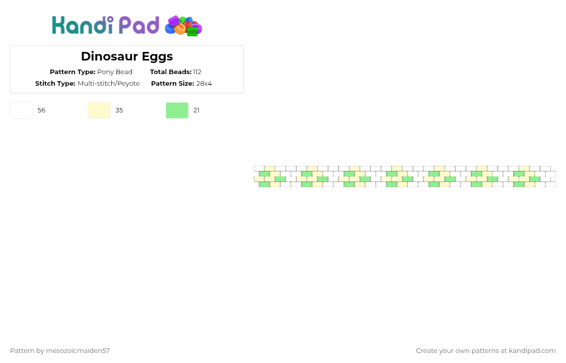 Dinosaur Eggs - Pony Bead Pattern by mesozoicmaiden57 on Kandi Pad - teal,yellow