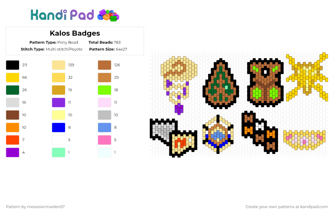 Kalos Badges - Pony Bead Pattern by mesozoicmaiden57 on Kandi Pad - yellow,orange,tan,pokemon,badge,cosplay,kalos,videogame