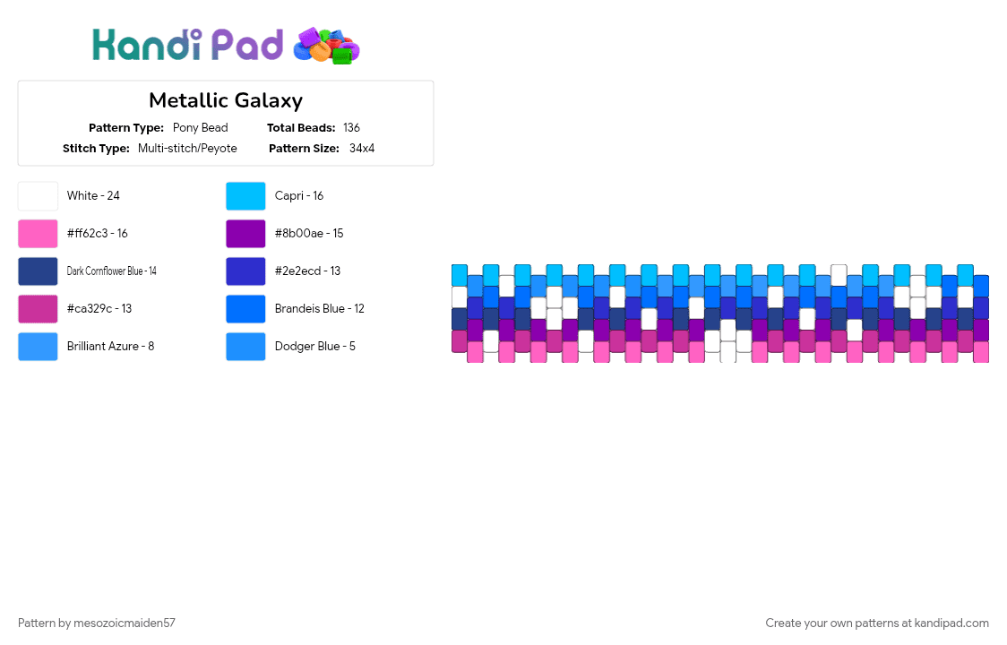 Metallic Galaxy - Pony Bead Pattern by mesozoicmaiden57 on Kandi Pad - galaxy, light blue, metal, metallic, pink, purple, space, stars