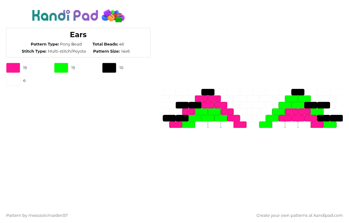 Ears - Pony Bead Pattern by mesozoicmaiden57 on Kandi Pad - green, pink