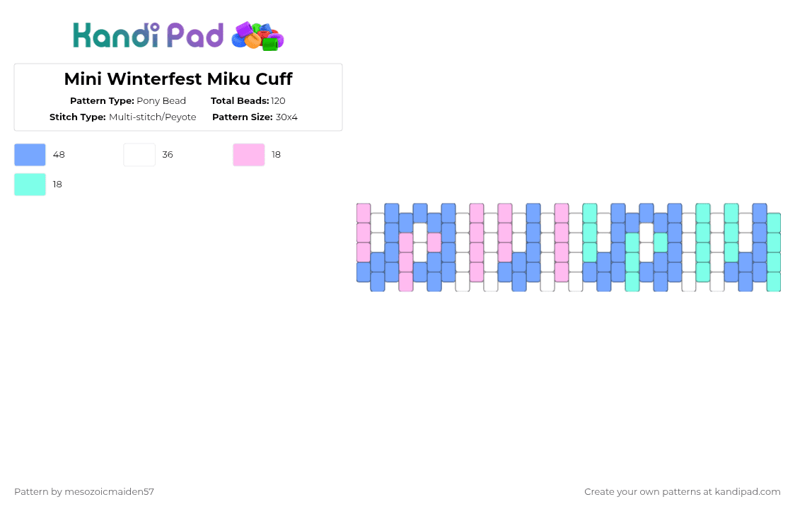Mini Winterfest Miku Cuff - Pony Bead Pattern by mesozoicmaiden57 on Kandi Pad - light blue