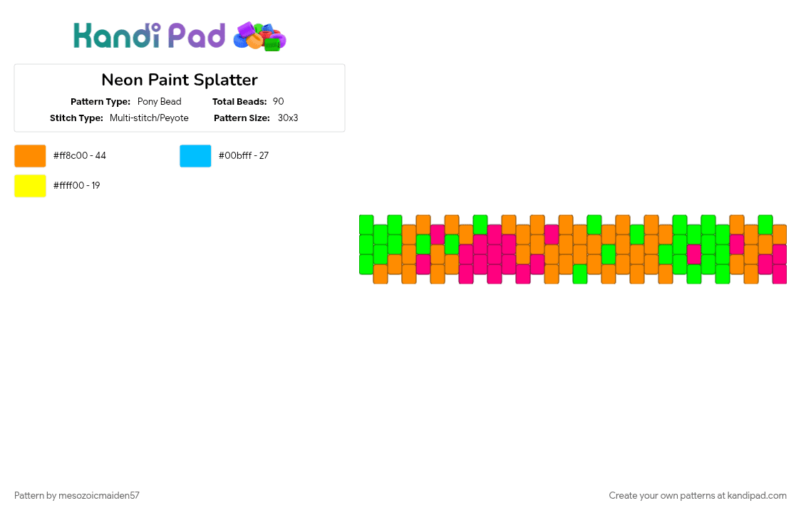 Neon Paint Splatter - Pony Bead Pattern by mesozoicmaiden57 on Kandi Pad - cotdtransitions, orange