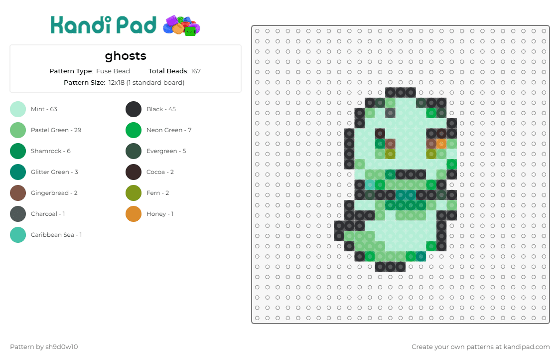 ghosts - Fuse Bead Pattern by sh9d0w10 on Kandi Pad - ghost,spooky,cute,whimsy,charmingly eerie,design,ghostly touch,collection,green