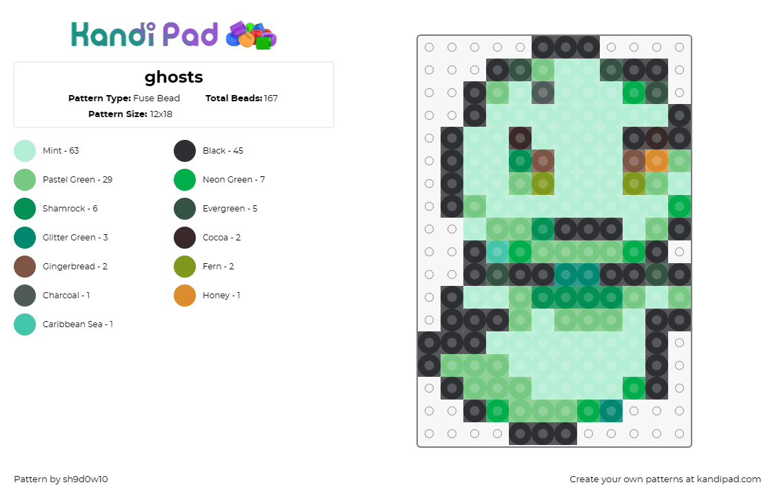 ghosts - Fuse Bead Pattern by sh9d0w10 on Kandi Pad - ghost,spooky,cute,charmingly eerie,design,ghostly touch,green