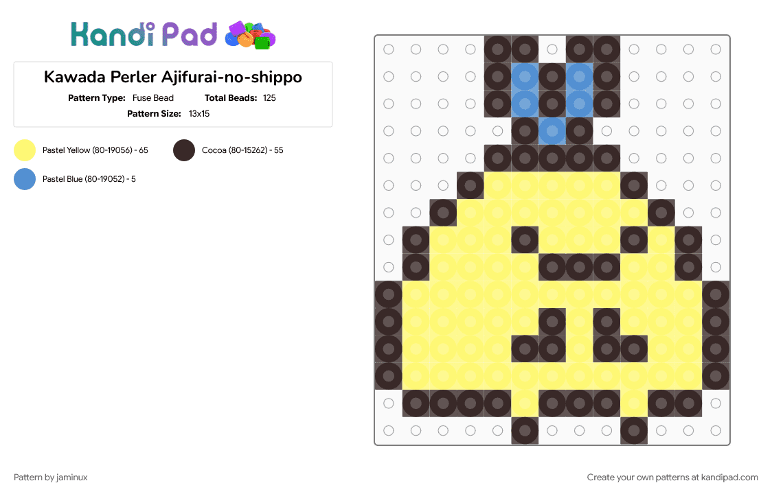 Kawada Perler Ajifurai-no-shippo - Fuse Bead Pattern by jaminux on Kandi Pad - aji furai no shippo, brown, character, fuse bead, kawaii, pastel, san x, small, sumikko gurashi, yellow