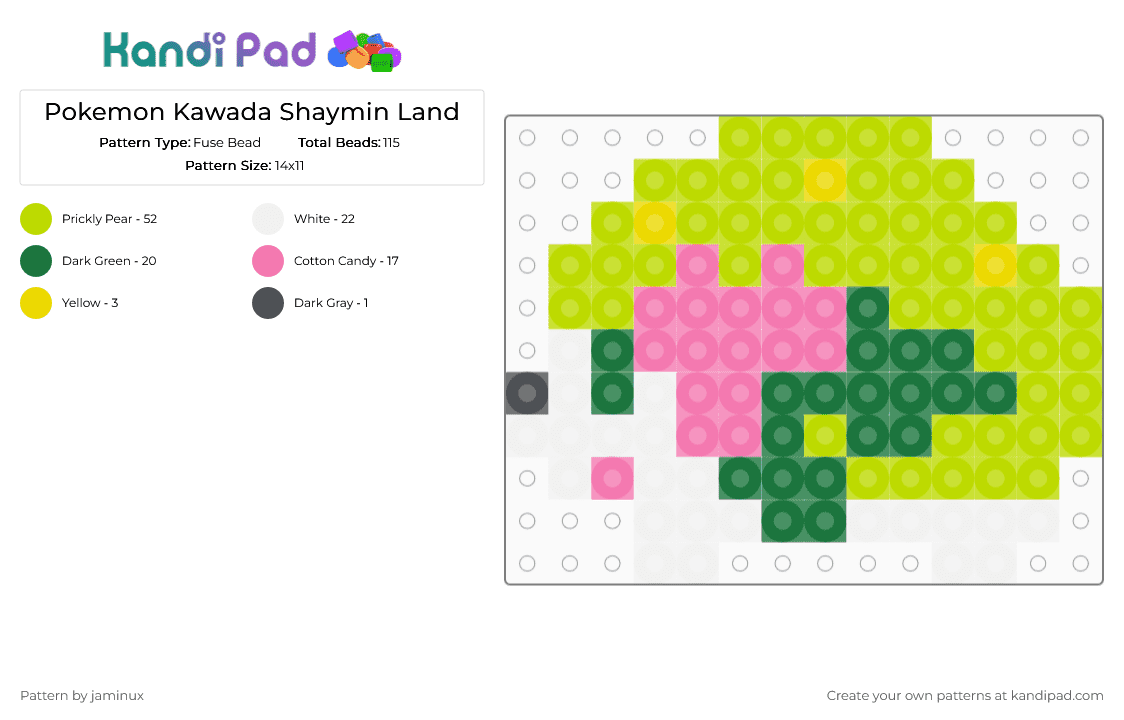 Kawada Perler Shaymin Land - Fuse Bead Pattern by jaminux on Kandi Pad - green,pokemon,pkmn,small