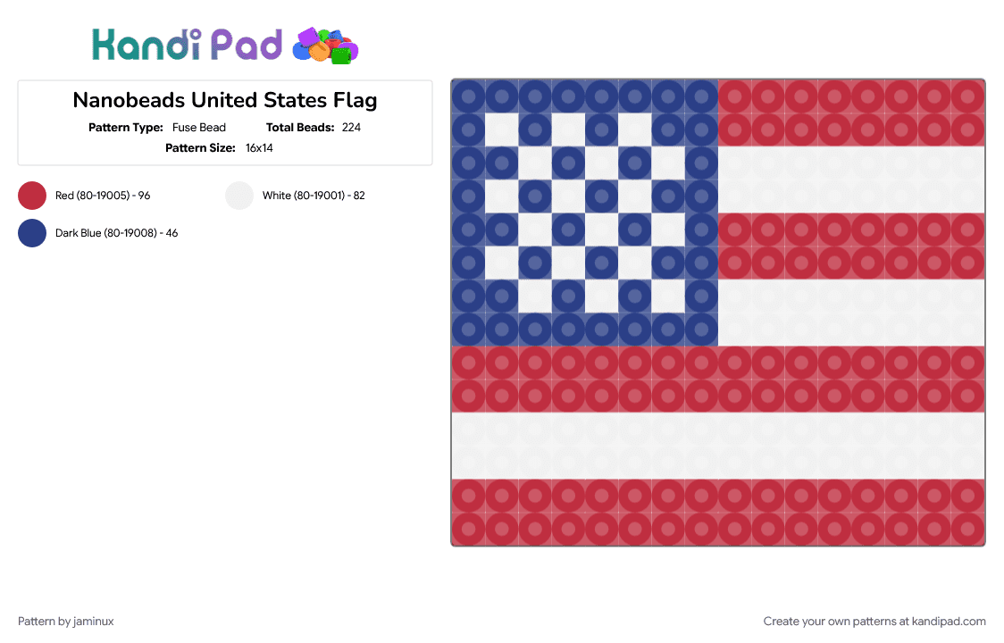 Nanobeads United States Flag - Fuse Bead Pattern by jaminux on Kandi Pad - america, blue, country, red