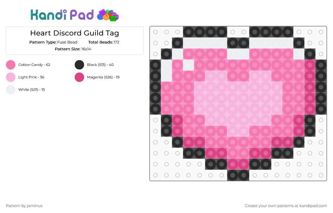 Heart Discord Guild Badge Icon - Fuse Bead Pattern by jaminux on Kandi Pad - pink,cute,cotdromance