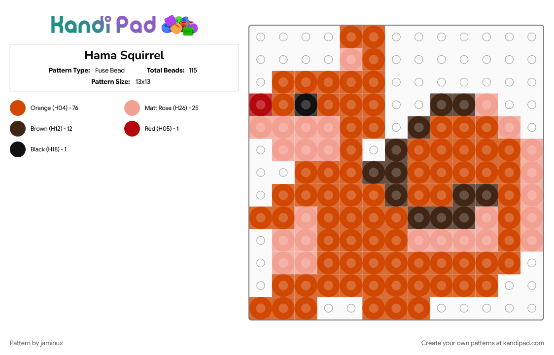Hama Squirrel - Fuse Bead Pattern by jaminux on Kandi Pad - animal, cute, fuse beads, nature, orange, perler, red, small