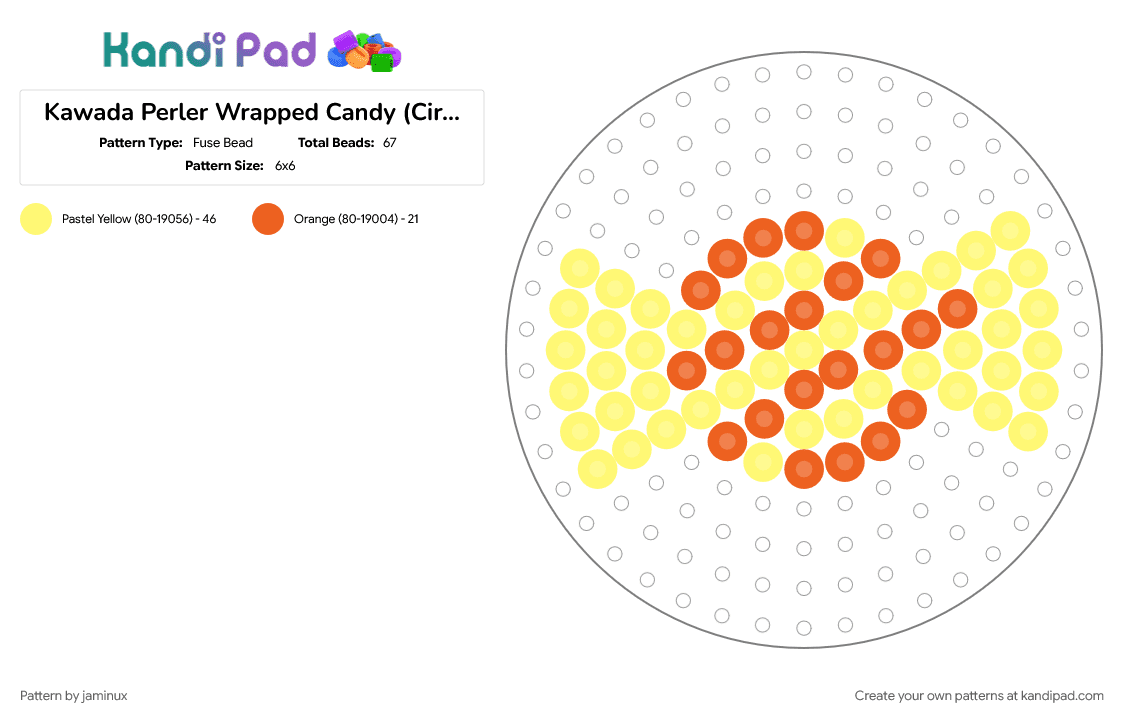 Kawada Perler Wrapped Candy (Circle Pegboard) - Fuse Bead Pattern by jaminux on Kandi Pad - dessert, orange, small, stripes, sweets, yellow