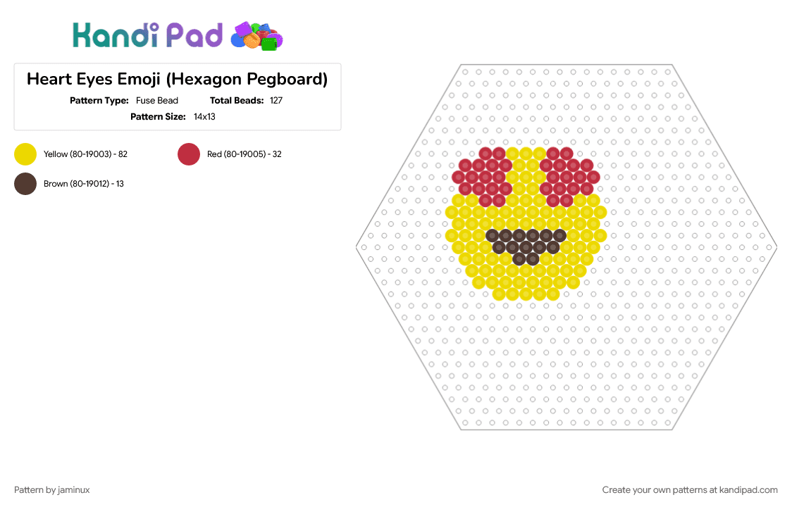 Heart Eyes Emoji (Hexagon Pegboard) - Fuse Bead Pattern by jaminux on Kandi Pad - 