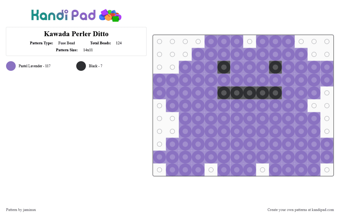 Kawada Perler Ditto - Fuse Bead Pattern by jaminux on Kandi Pad - blue,pokemon,pkmn,small
