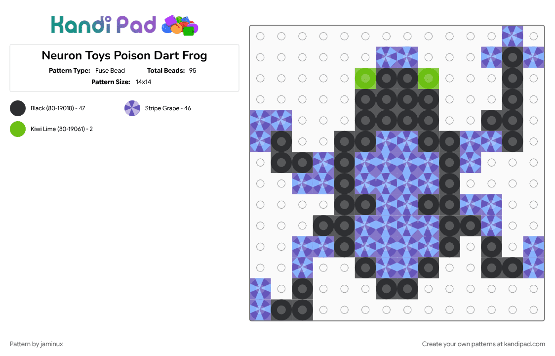 Neuron Toys Poison Dart Frog - Fuse Bead Pattern by jaminux on Kandi Pad - animal, colorful, fuse beads, nature, perler, purple, small, stripe beads