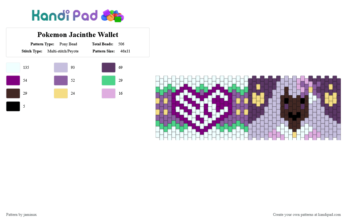 Pokemon Jacinthe Wallet - Pony Bead Pattern by jaminux on Kandi Pad - pink,legends za,legends z a