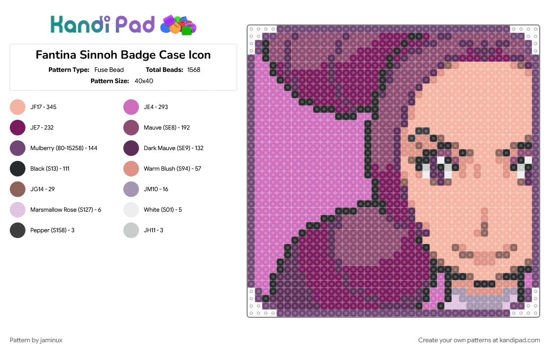 Fantina Sinnoh Badge Case Icon - Fuse Bead Pattern by jaminux on Kandi Pad - beige, character, gaming, nintendo, pink, pkmn, pokemon, video game