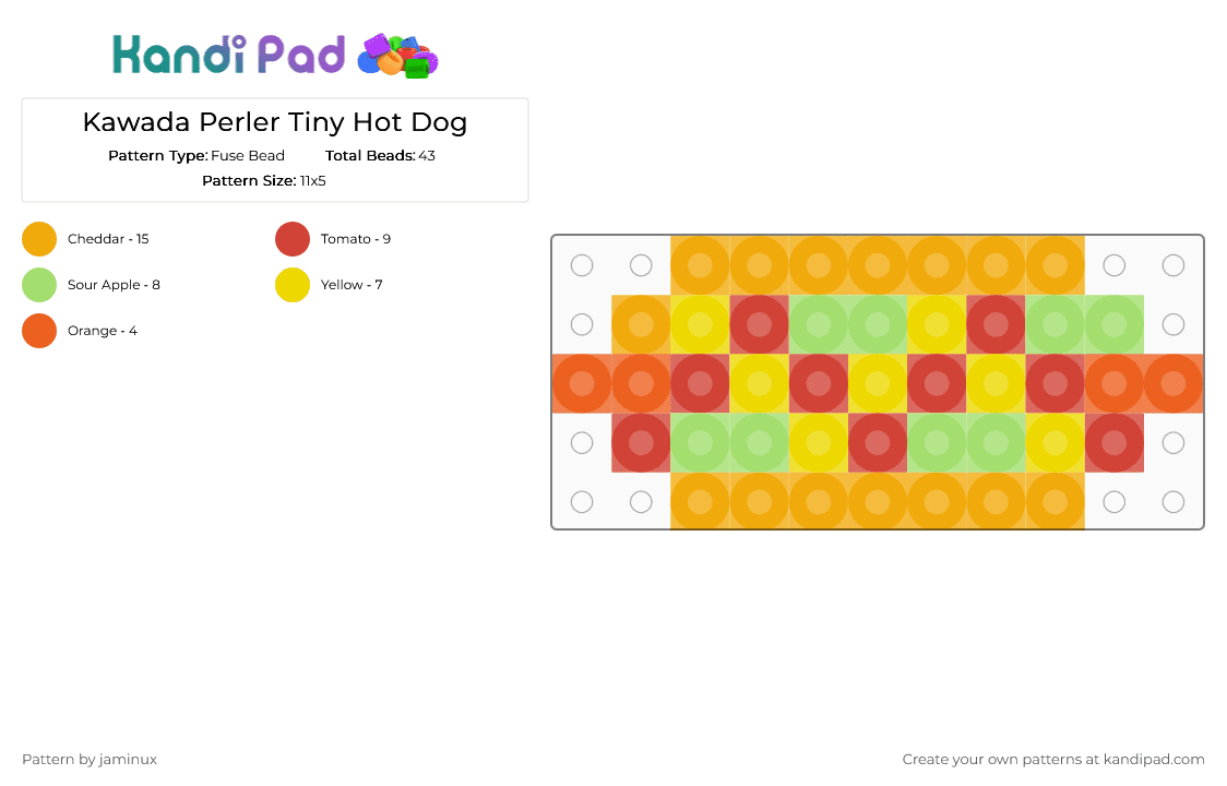 Kawada Perler Tiny Hot Dog - Fuse Bead Pattern by jaminux on Kandi Pad - orange,food,cotdfoodfestival,small,mini