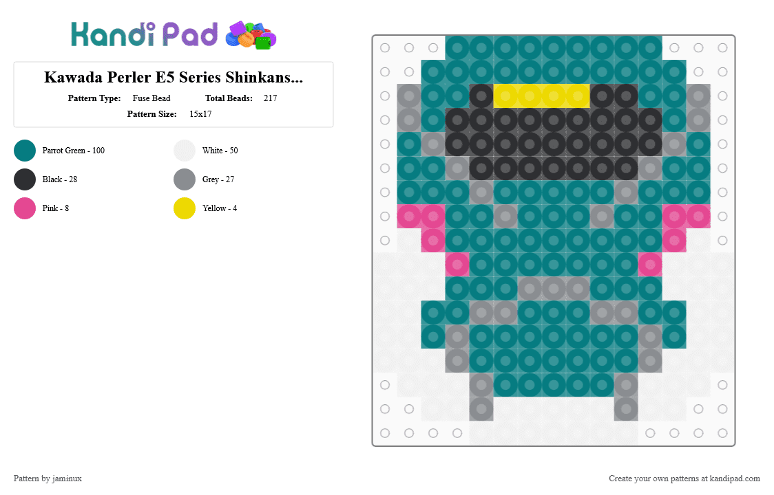 Kawada Perler E5 Series Shinkansen Bullet Train - Fuse Bead Pattern by jaminux on Kandi Pad - teal,small,green