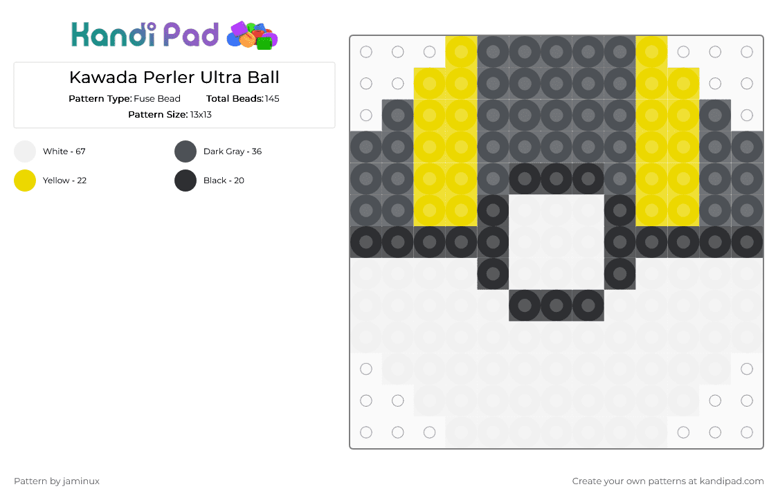 Kawada Perler Ultra Ball - Fuse Bead Pattern by jaminux on Kandi Pad - gray,yellow,pokemon,pkmn,small