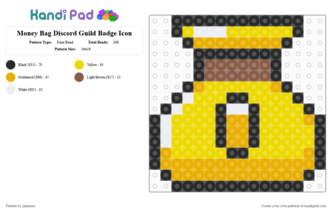 Money Bag Discord Guild Badge Icon - Fuse Bead Pattern by jaminux on Kandi Pad - yellow,orange