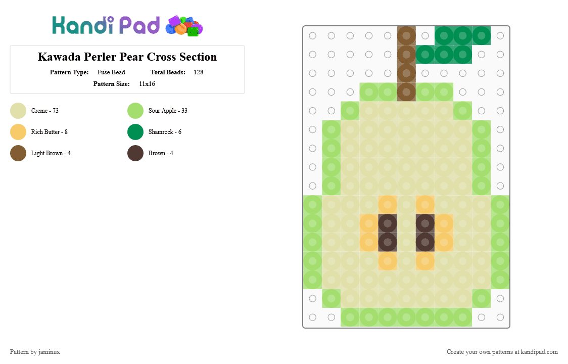 Kawada Perler Pear Cross Section - Fuse Bead Pattern by jaminux on Kandi Pad - green,yellow,fruit,food,small