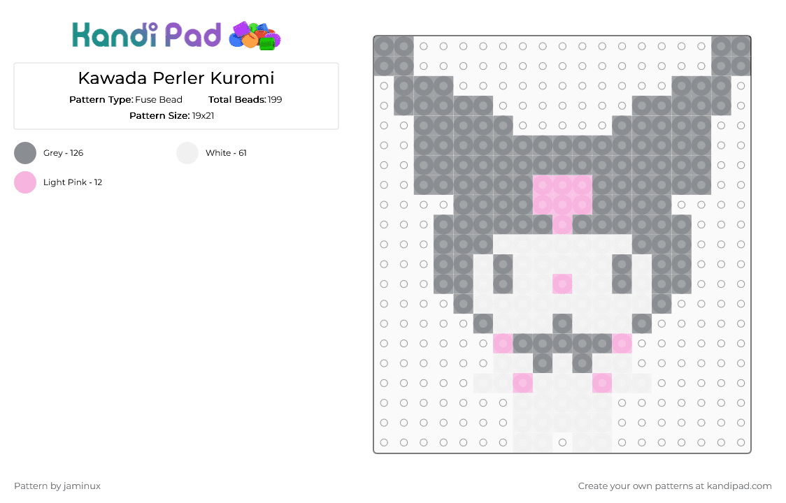 Kawada Perler Kuromi - Fuse Bead Pattern by jaminux on Kandi Pad - gray,sanrio,small,pastel,black,grey,my melody