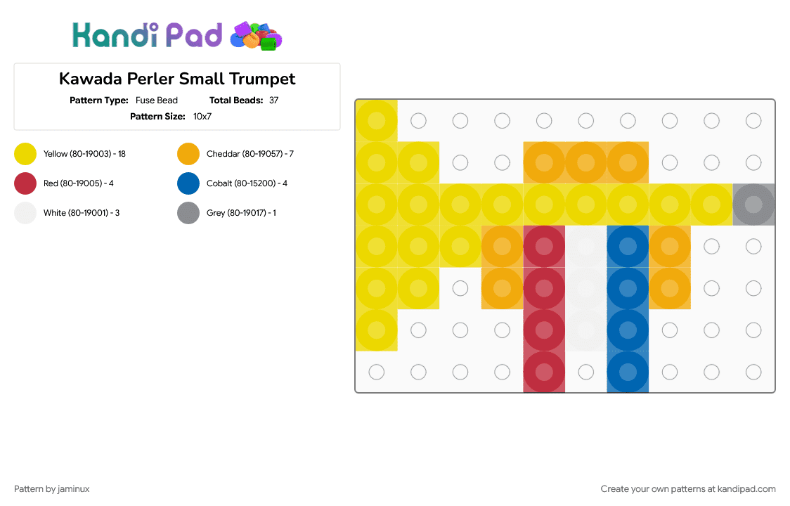 Kawada Perler Small Trumpet - Fuse Bead Pattern by jaminux on Kandi Pad - instrument, music, orange, tiny, yellow