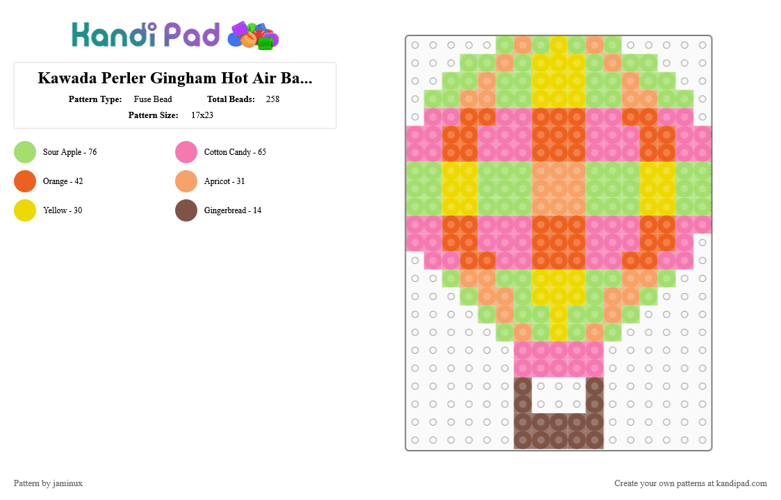 Kawada Perler Gingham Hot Air Balloon - Fuse Bead Pattern by jaminux on Kandi Pad - pink,green,orange,plaid,yellow