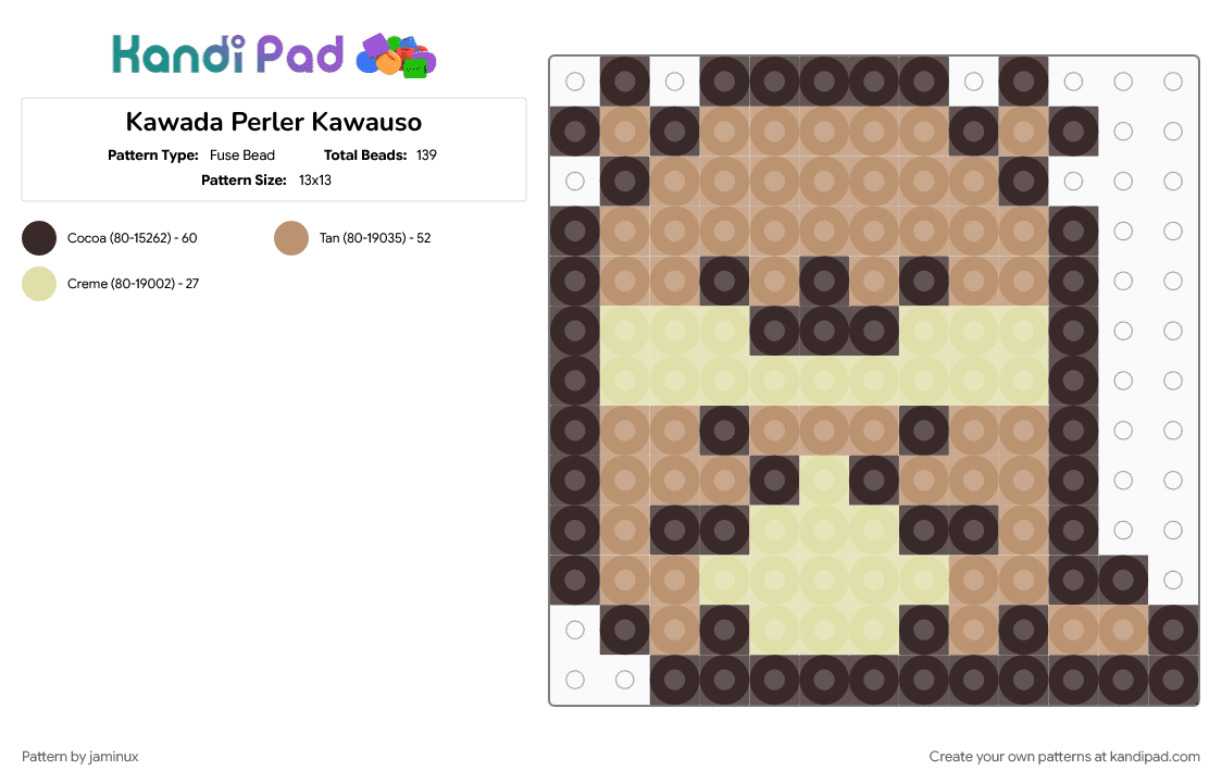 Kawada Perler Kawauso - Fuse Bead Pattern by jaminux on Kandi Pad - beige, brown, character, fuse bead, kawaii, otter, san x, small, sumikko gurashi