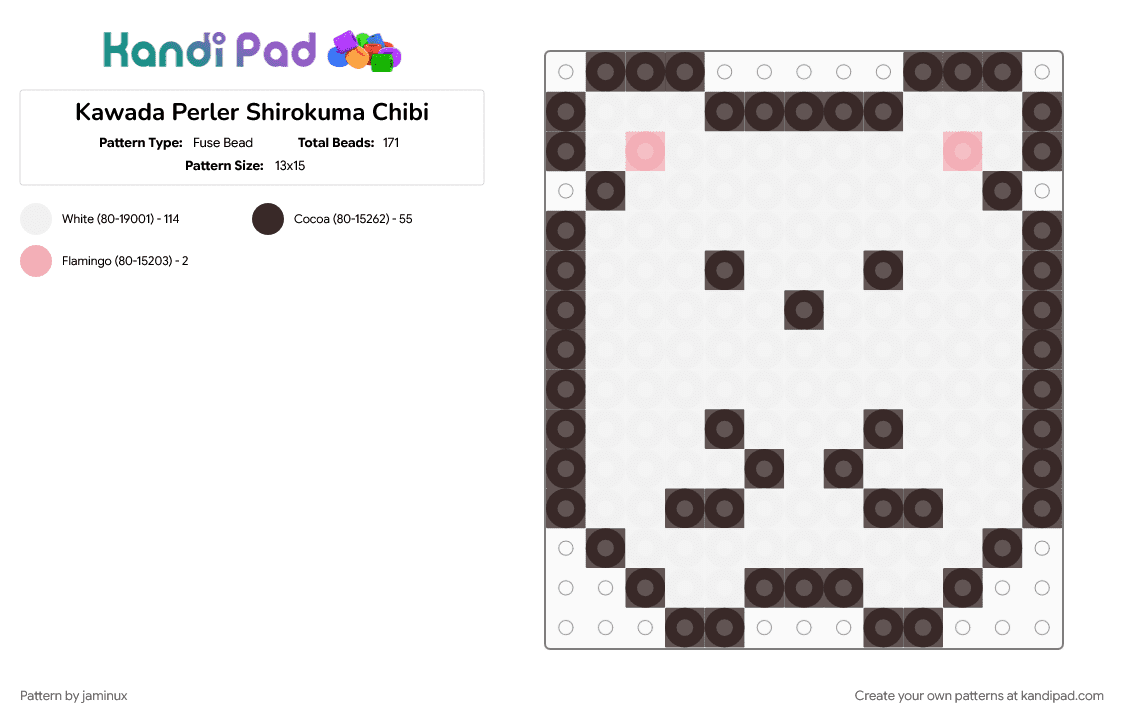 Kawada Perler Shirokuma Chibi - Fuse Bead Pattern by jaminux on Kandi Pad - bear, brown, character, cotdkawaii, cute, fuse beads, small, sumikko gurashi, white
