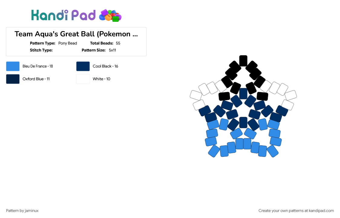 Team Aqua\'s Great Ball (Pokemon TCG) Large Star - Pony Bead Pattern by jaminux on Kandi Pad - beginner, blue, dark blue, easy, gaming, keychain, light blue, poke ball, pony beads