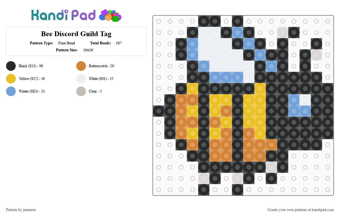 Bee Discord Guild Badge Icon - Fuse Bead Pattern by jaminux on Kandi Pad - black,light blue,yellow,orange,bug,bugs,insect,insects