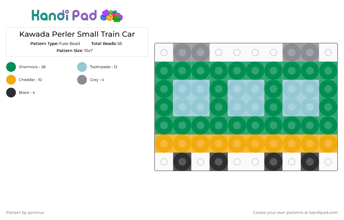 Kawada Perler Small Train Car - Fuse Bead Pattern by jaminux on Kandi Pad - green,tiny,mini,subway