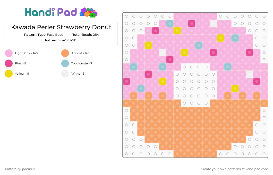 Kawada Perler Strawberry Donut - Fuse Bead Pattern by jaminux on Kandi Pad - pink,orange,food,dessert,sweets